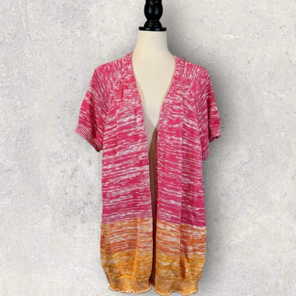 Lane Bryant Cardigan Sweater Pink Orange Short Sleeve Open Front Knit Size 22/24